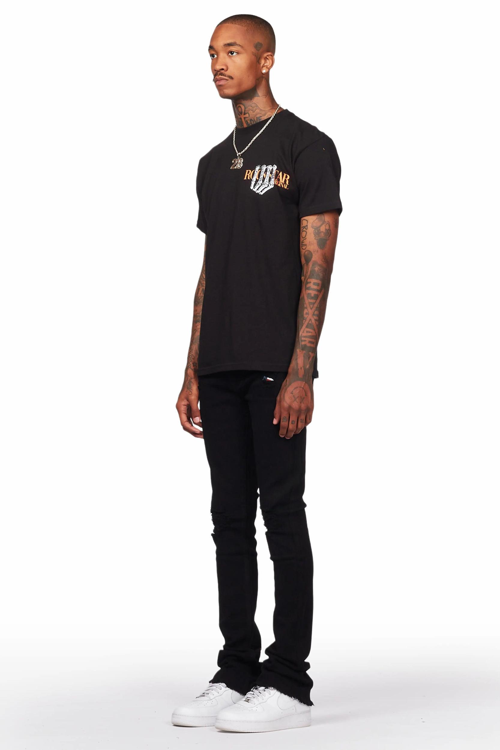 Rebel Black Stacked Flare Jean Male Product Image