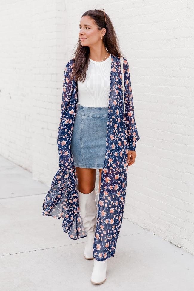 On My Own Time Navy Floral Kimono FINAL SALE Product Image