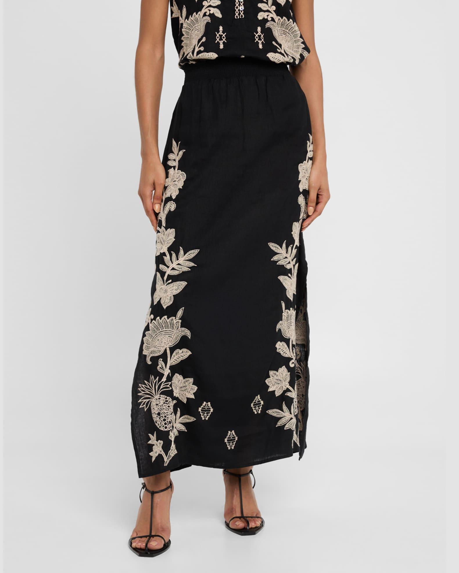 Orla Floral-Embroidered Linen Maxi Skirt Product Image