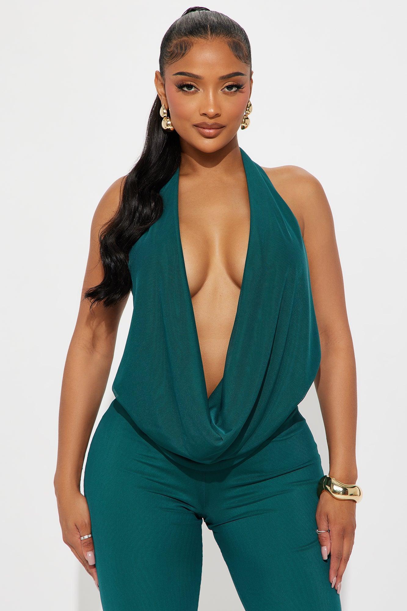 Best Behavior Mesh Halter Jumpsuit - Hunter Product Image