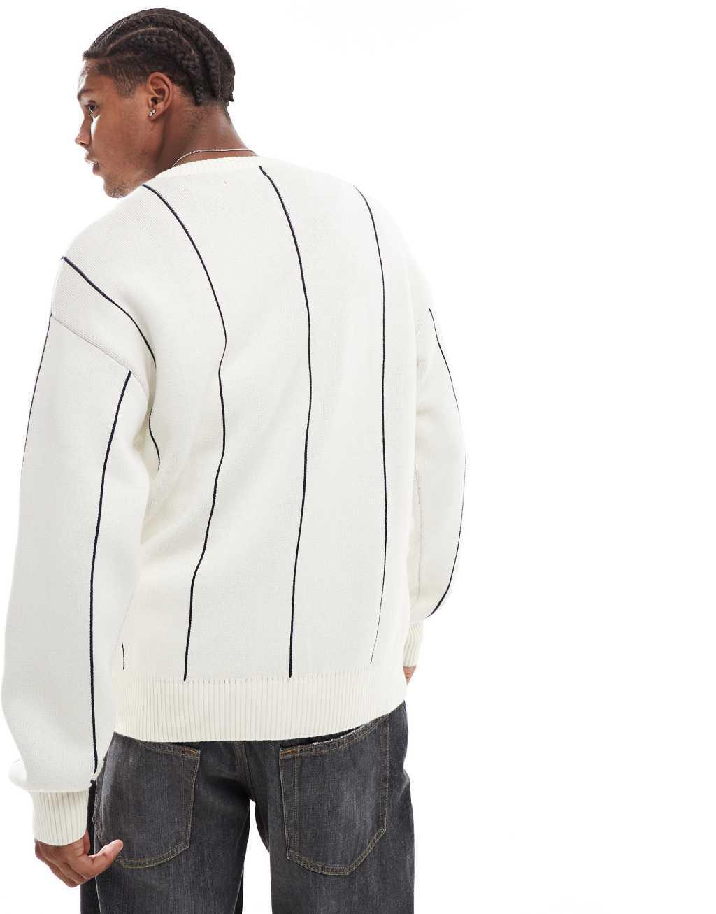 Alma de Ace logo knit striped sweater in white  Product Image