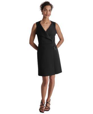Dkny Womens Flyaway-Collar Hardware-Trim A-Line Dress Product Image