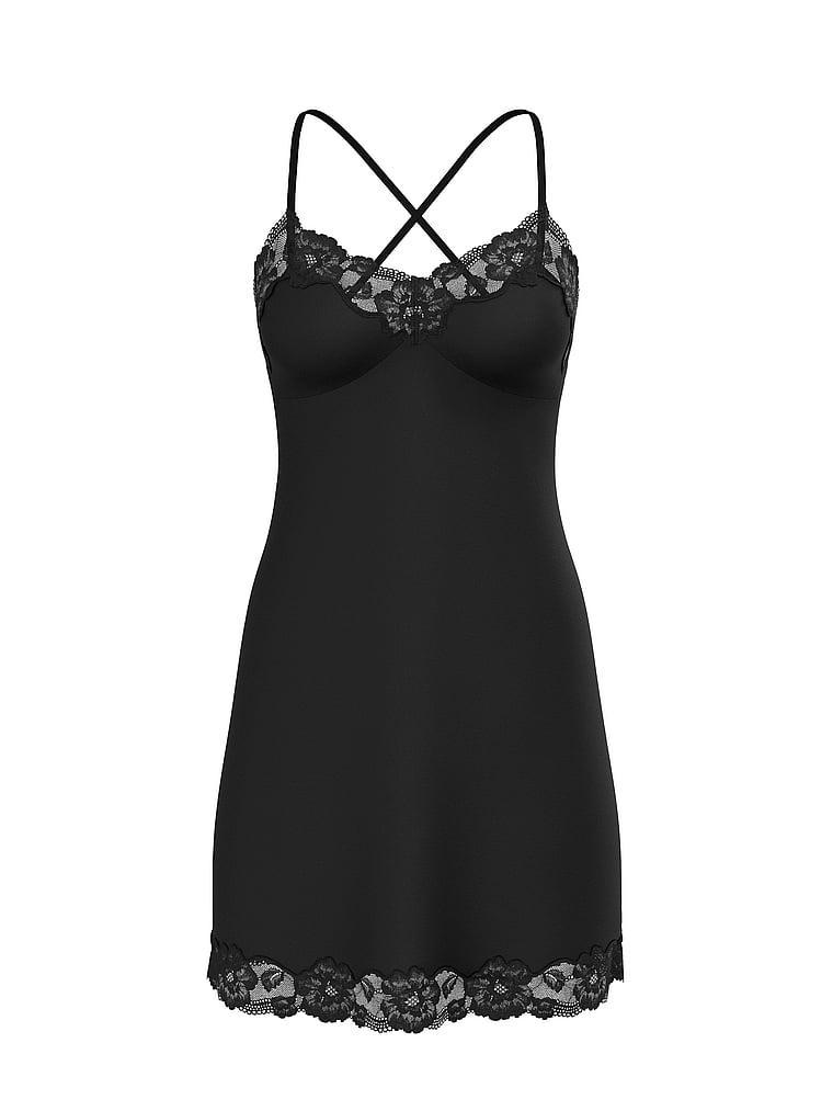 Ribbed Modal & Lace Cross-Back Slip Dress Product Image