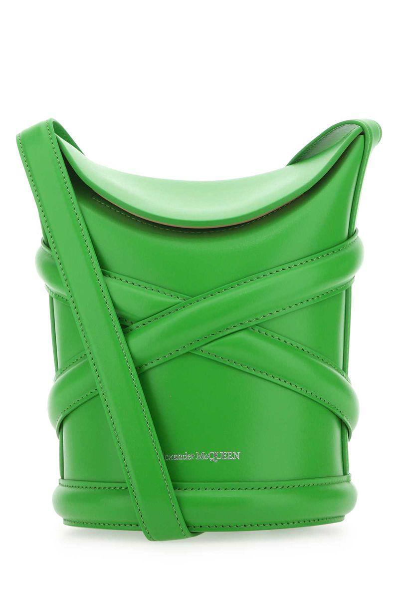 ALEXANDER MCQUEEN The Curve Small Leather Bucket Bag In Green Product Image