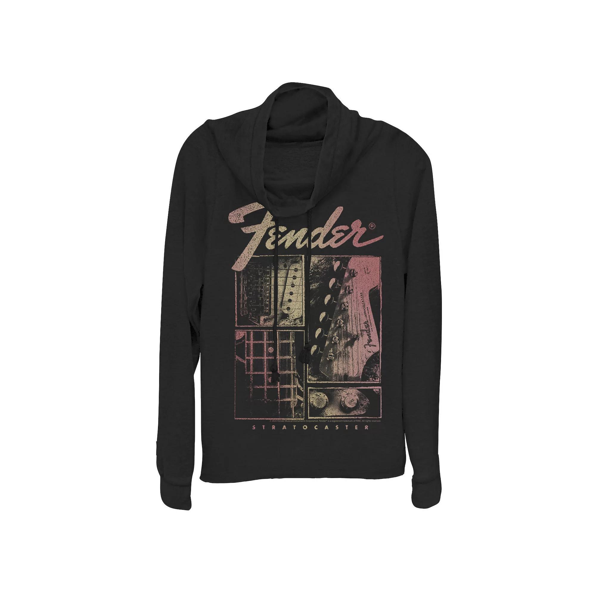 Juniors' Fender Stratocaster Panels Cowlneck Graphic Lightweight Long Sleeve, Girl's, Size: XL, Black Product Image