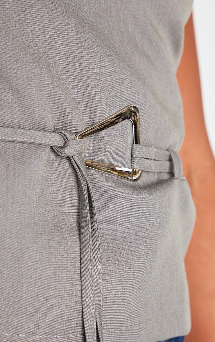 Grey One Shoulder Belt Buckle Detail Long Top Product Image