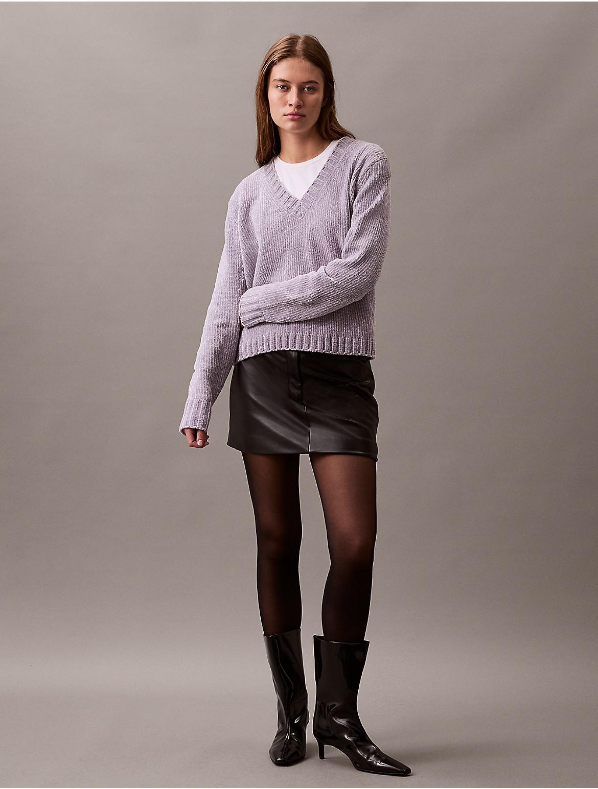 Calvin Klein Womens Chenille Relaxed V-Neck Sweater - Brown Product Image
