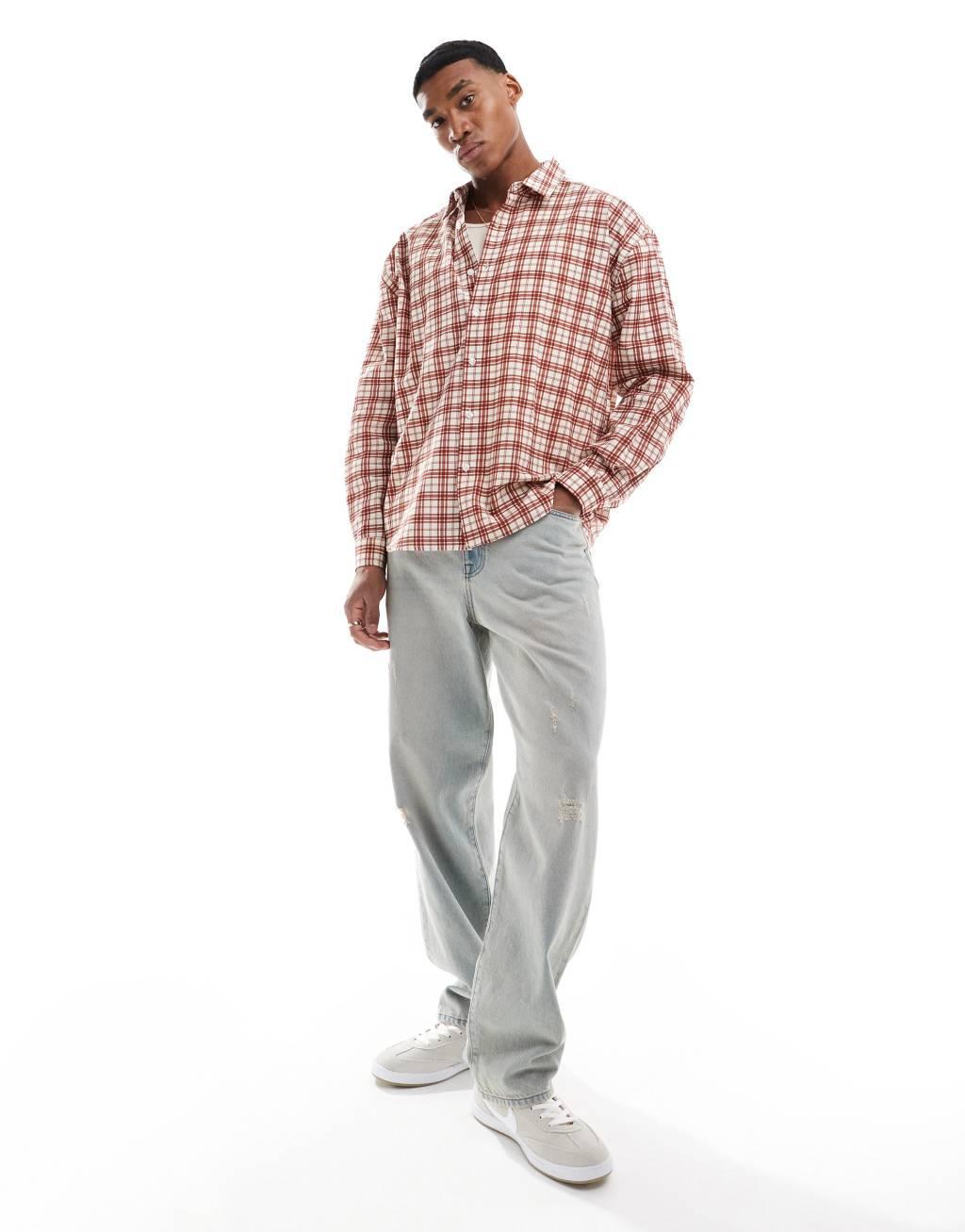 ASOS DESIGN extreme oversized soft shirt in red check Product Image