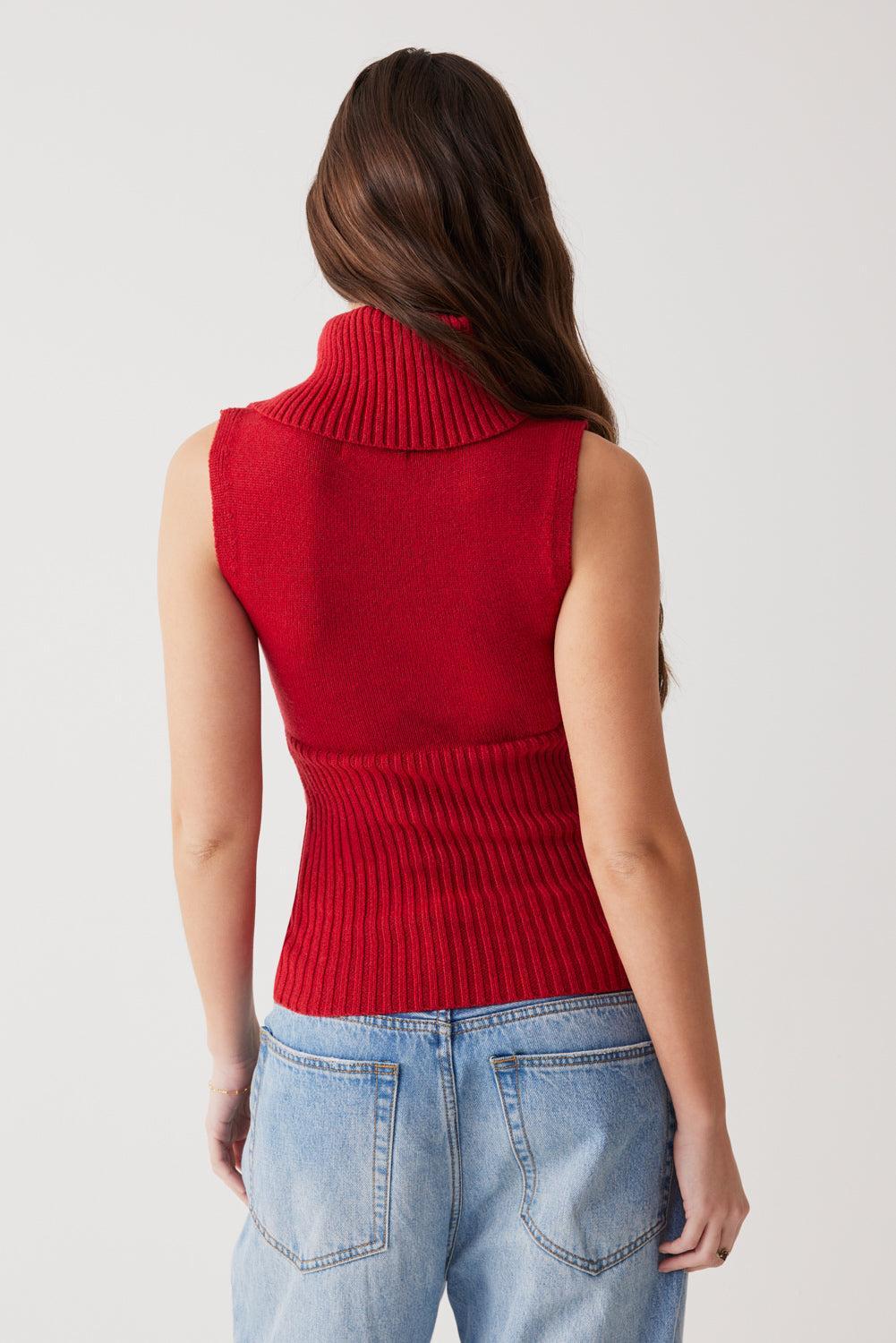 Axel Cable Cloud Knit Sleeveless Sweater - Red Velvet Product Image
