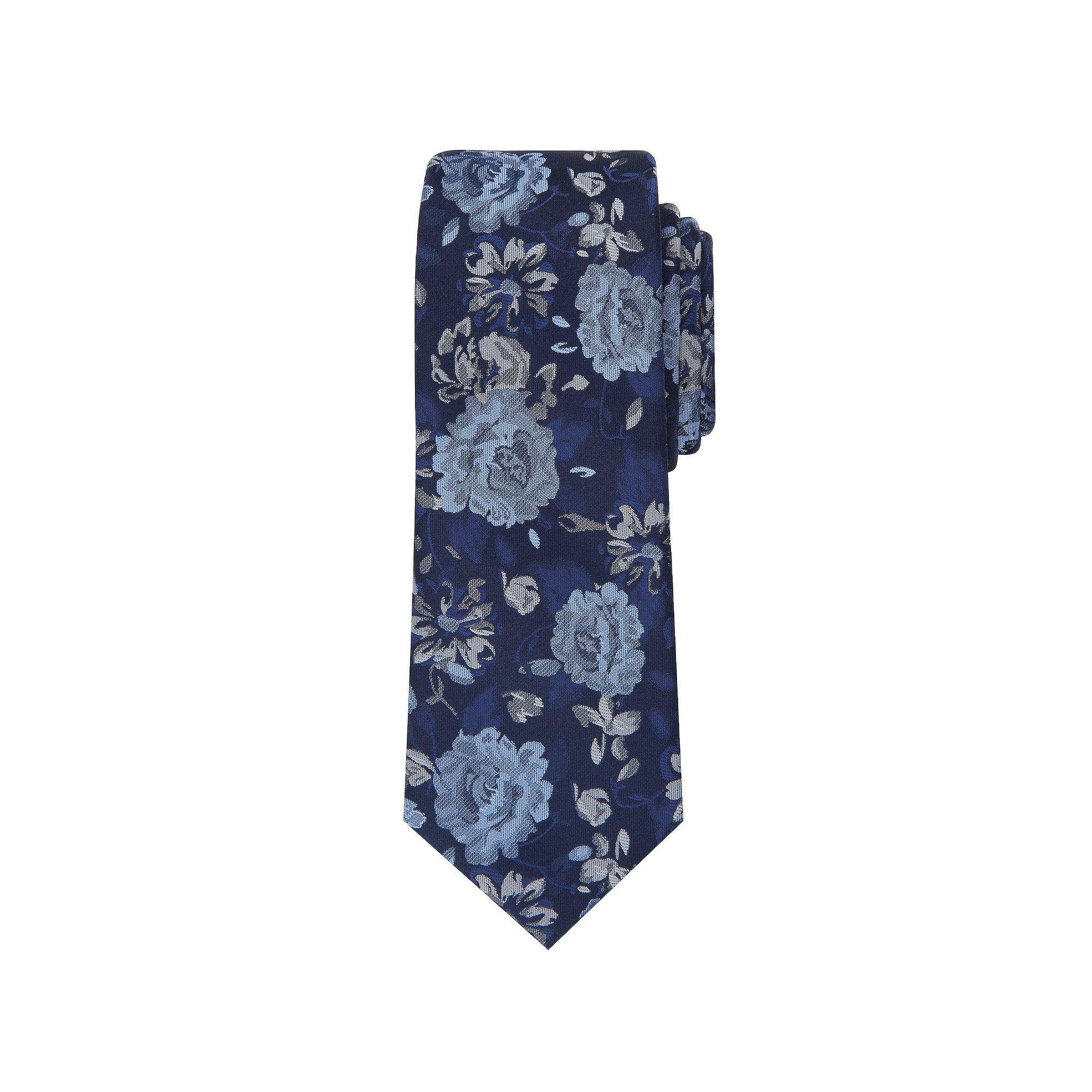 Men's Bespoke Floral Skinny Tie, Blue Barrett Product Image
