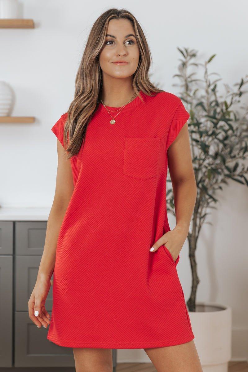 Kimberly Red Textured Mini Dress Product Image