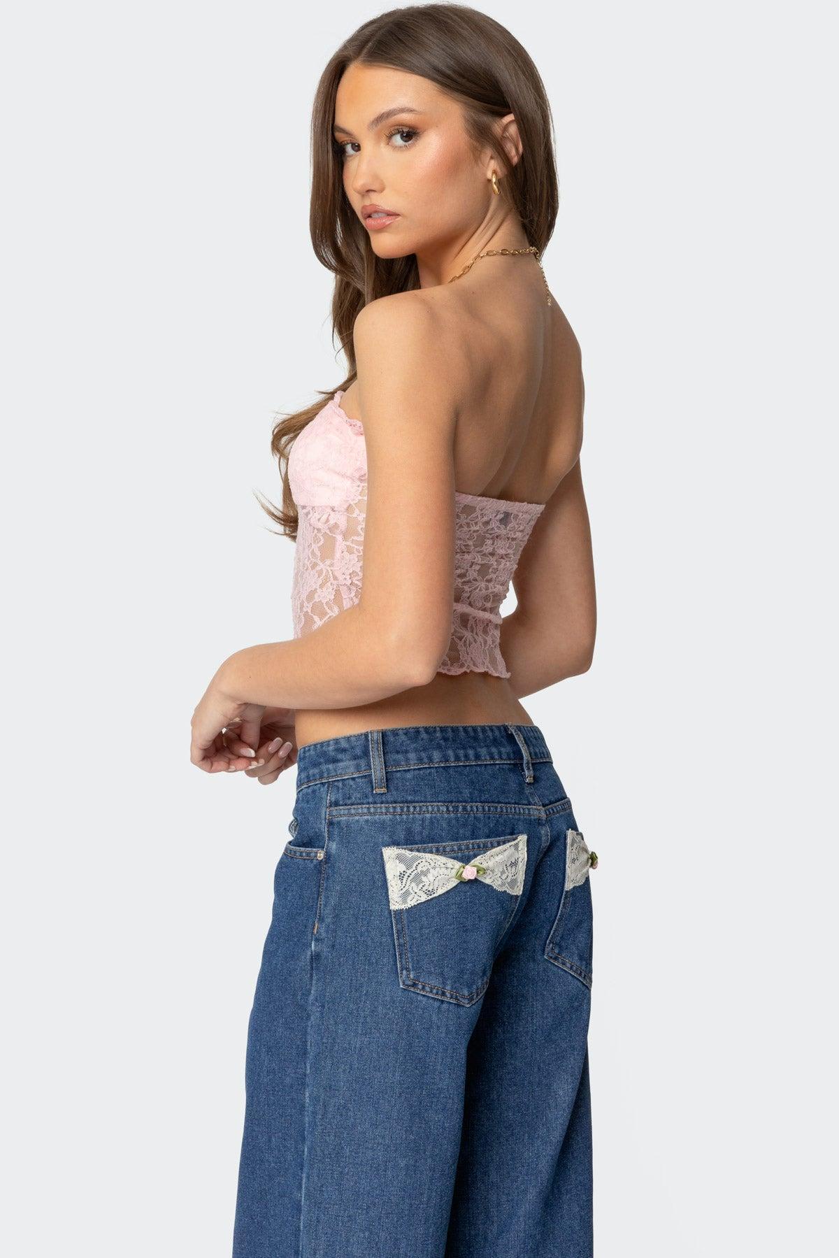 Odilia Sheer Lace Strapless Top Product Image