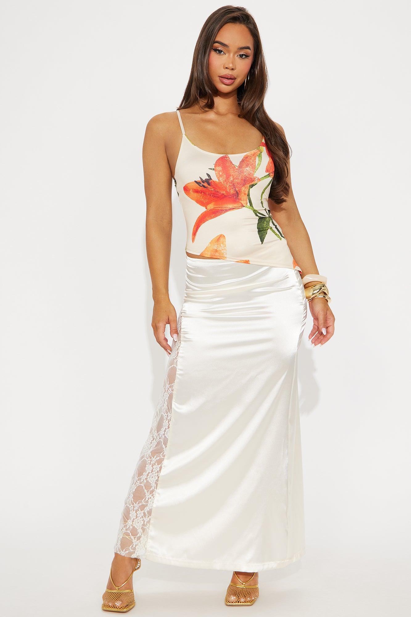 Tropical Oasis Asymmetrical Top - Cream/combo Product Image
