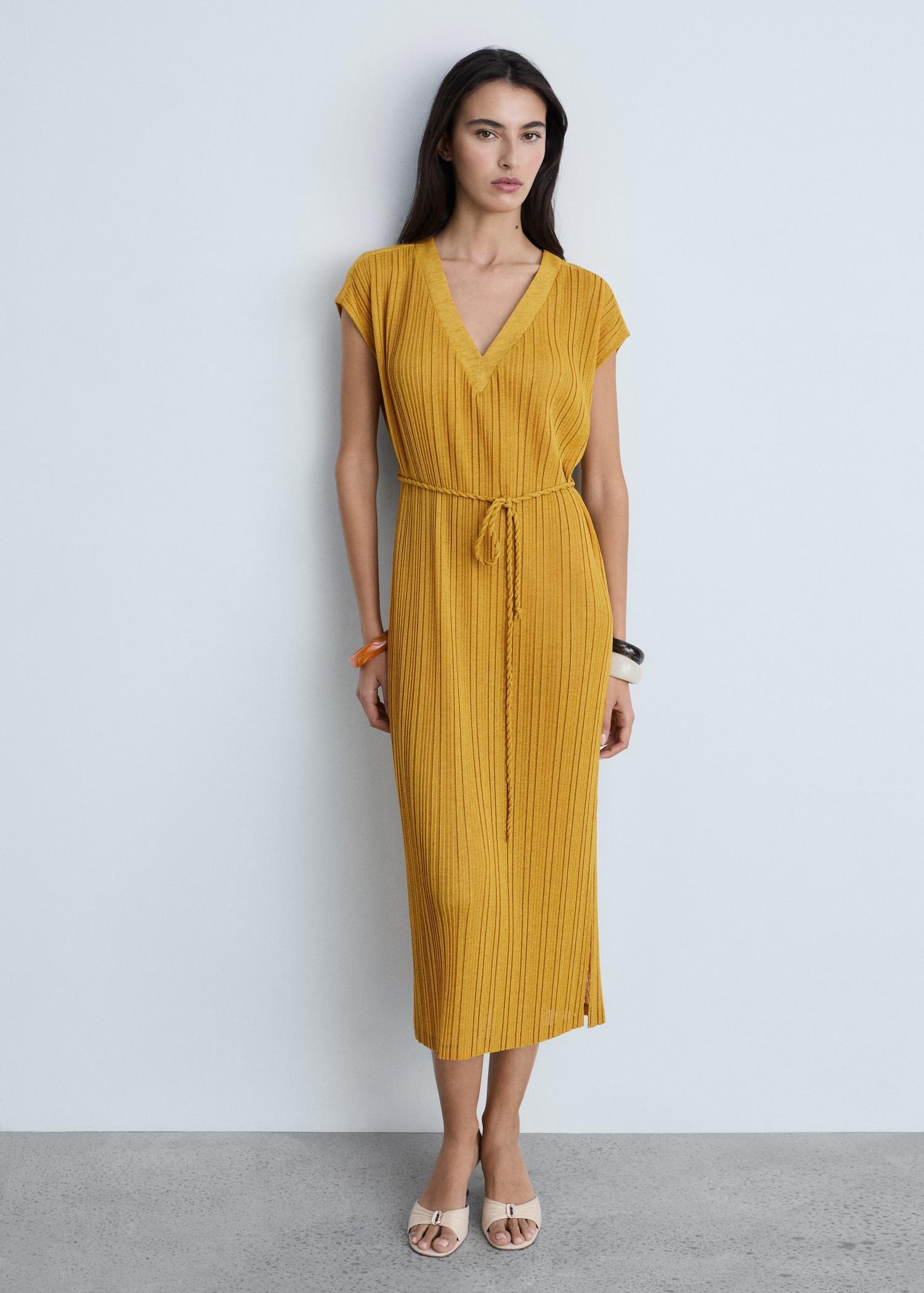 Belt pleated dress - Women | MANGO USA Product Image