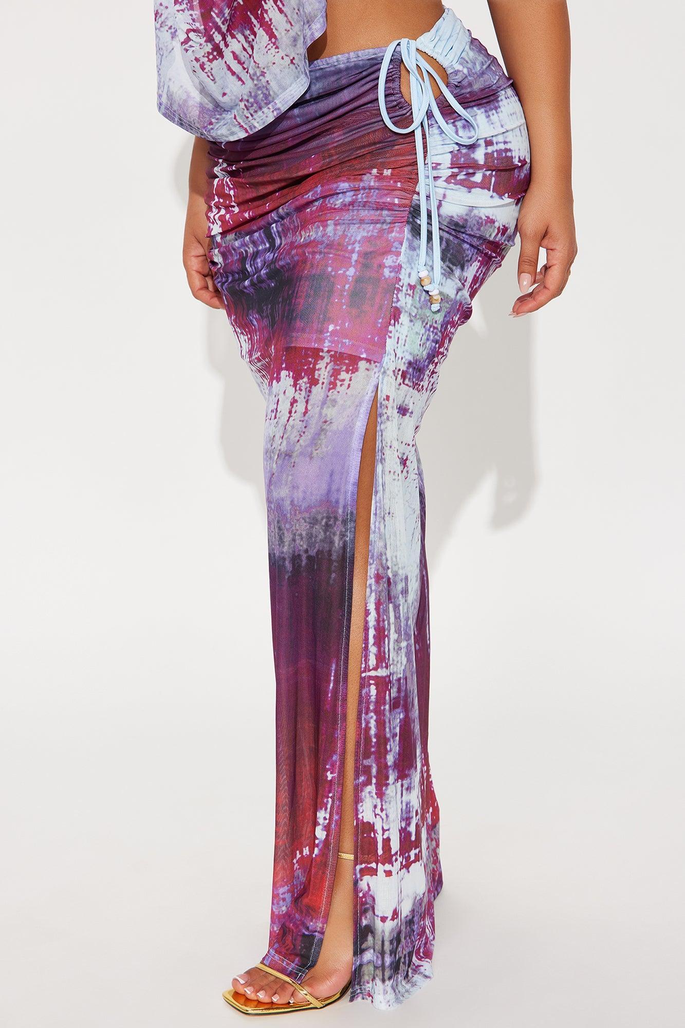 Summer Breeze Halter Top And Maxi Skirt Set - Burgundy/combo Product Image