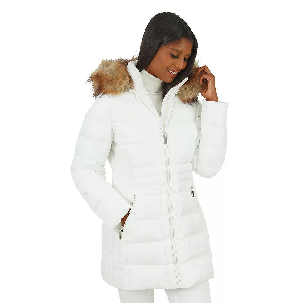 Women's Fleet Street Faux Fur Trimmed Hooded Puffer Coat, Size: Large, Green Product Image