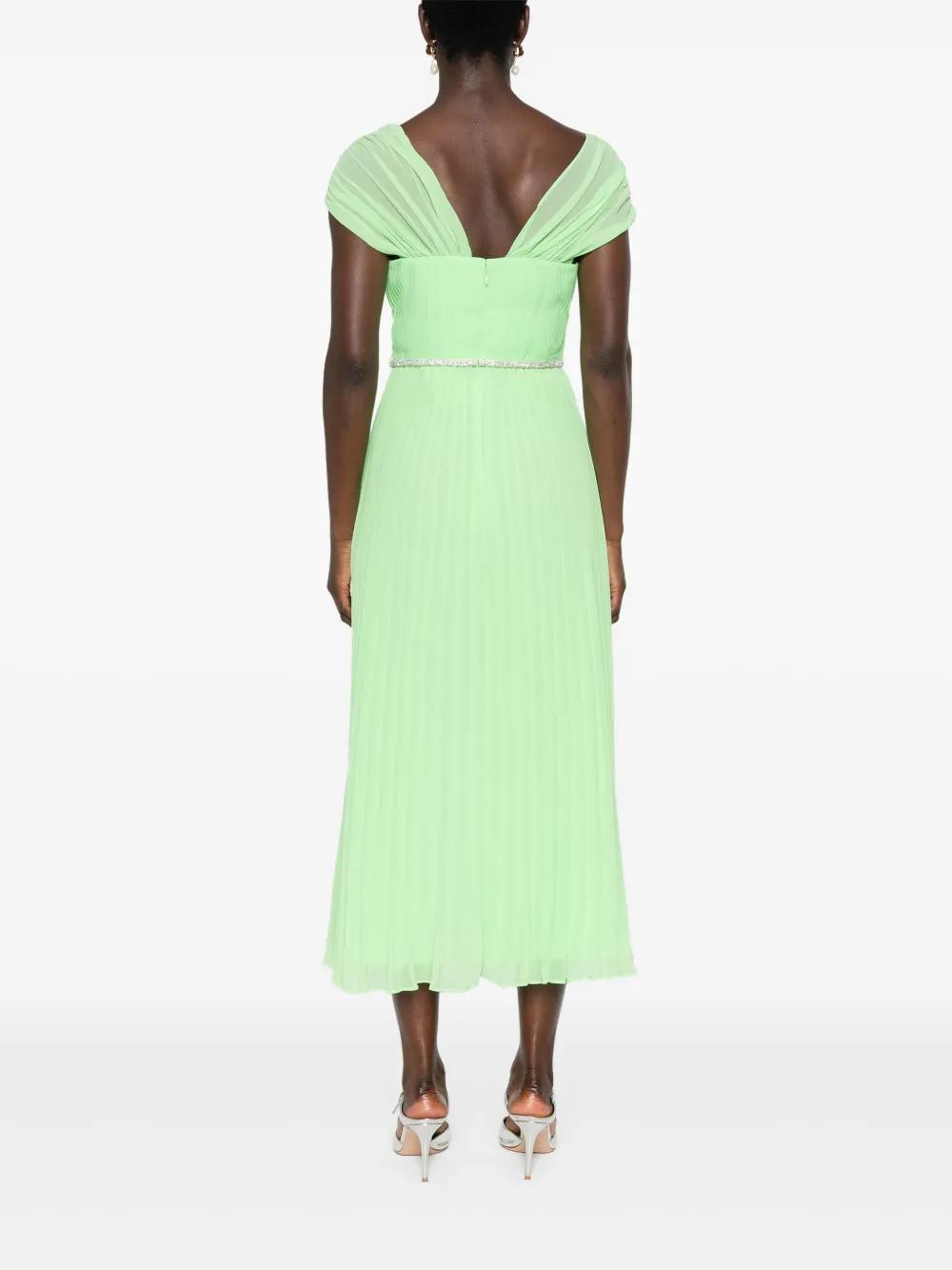 off-shoulder pleated midi dress Product Image