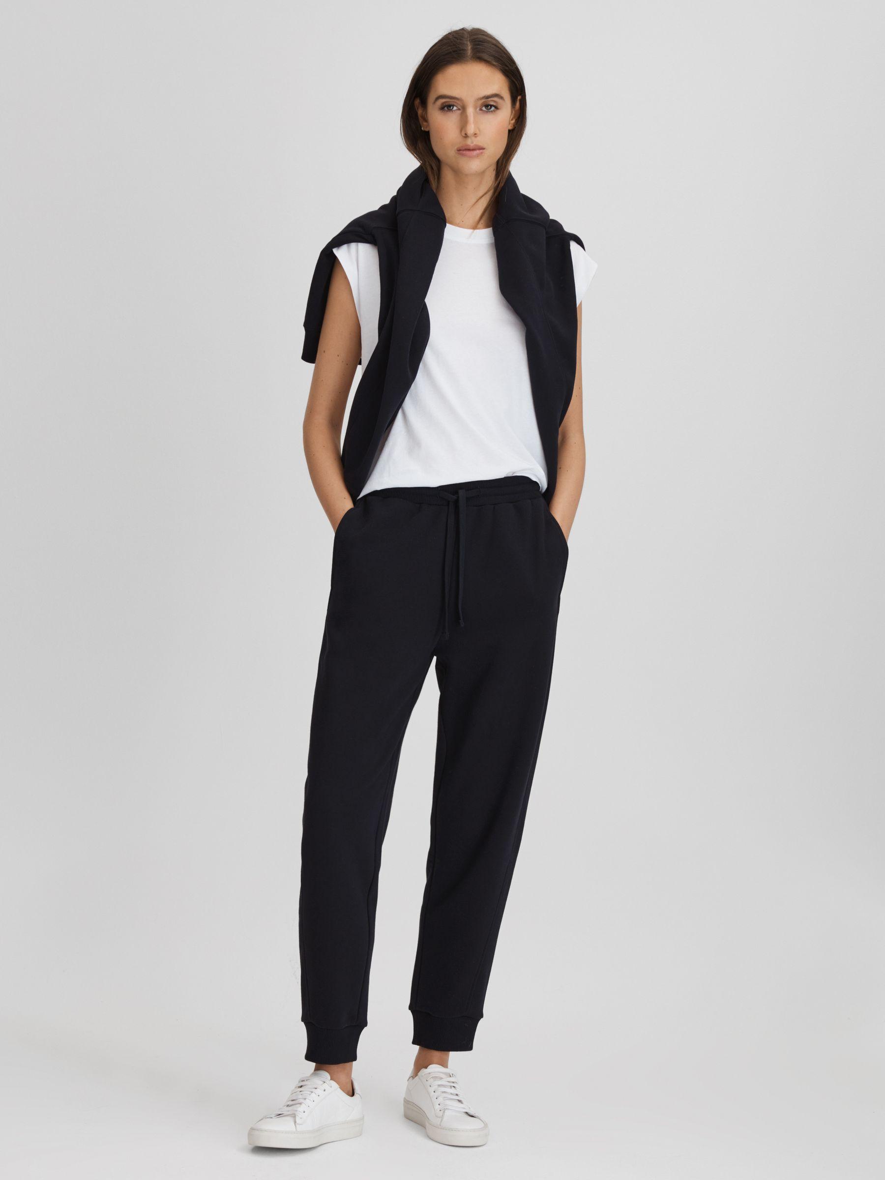 Cotton Blend Drawstring Joggers in Navy Product Image