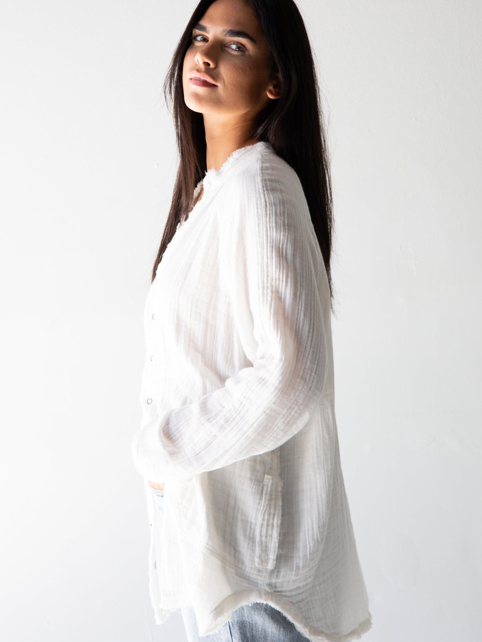 Laid Back Cotton Button Down Top - White Product Image