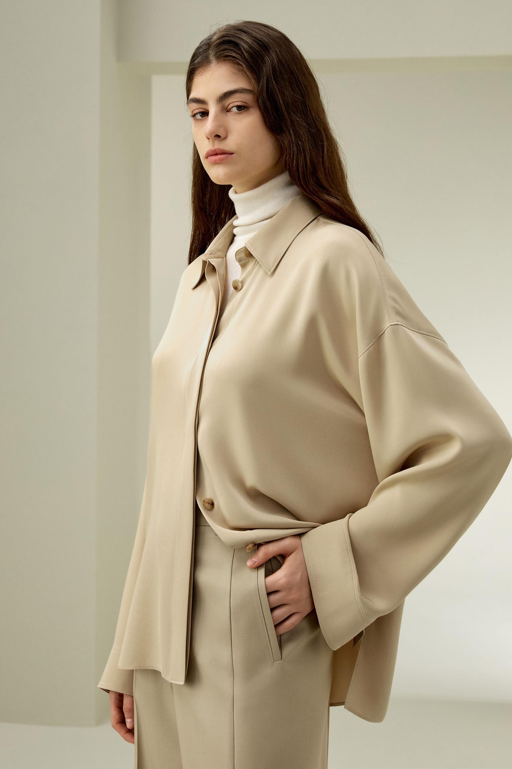 Relaxed Fit Drape Oversized Silk Shirt Product Image