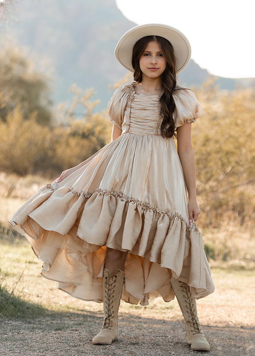 Mathilda Petticoat Dress in Champagne Iridescent Girls Product Image