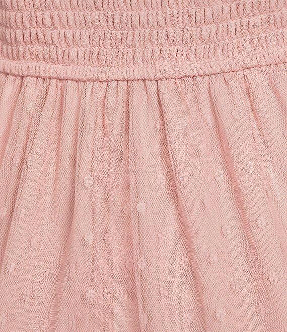Blu Pepper Lace Polka Dot Smocked Square Neck Sleeveless Tiered Mini Dress Product Image