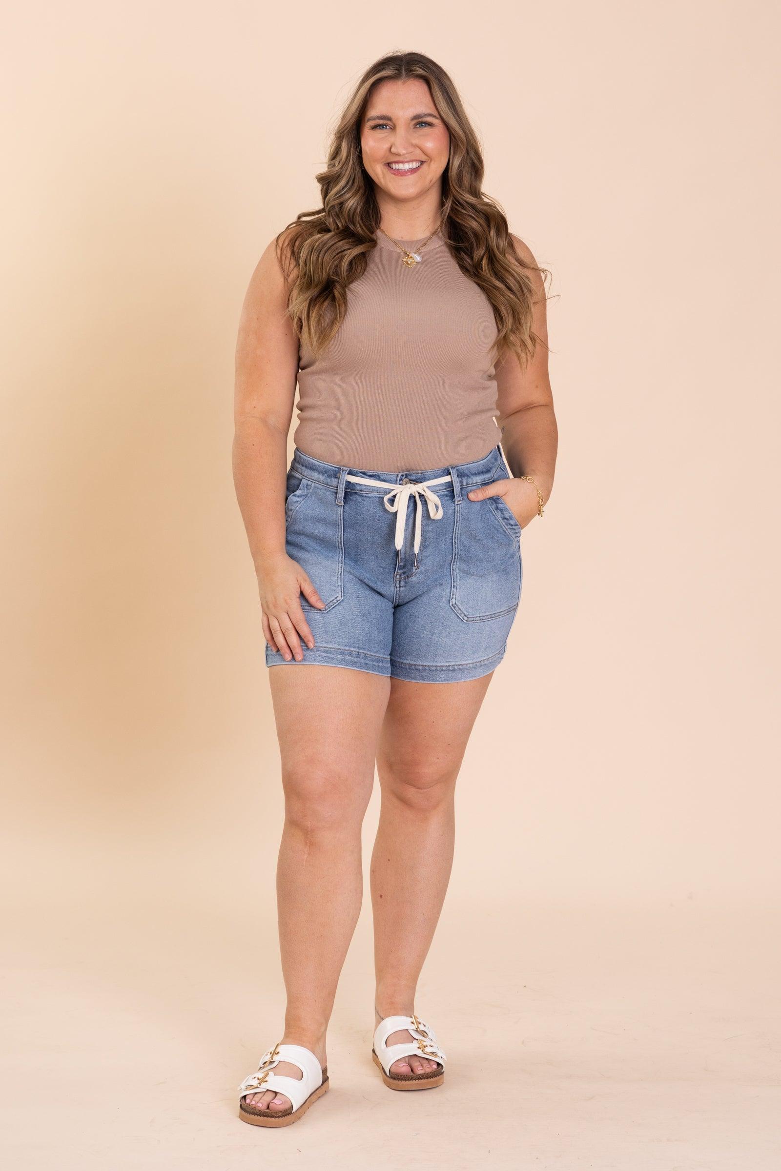 Judy Blue Vintage Wash Denim Jogger Shorts Product Image