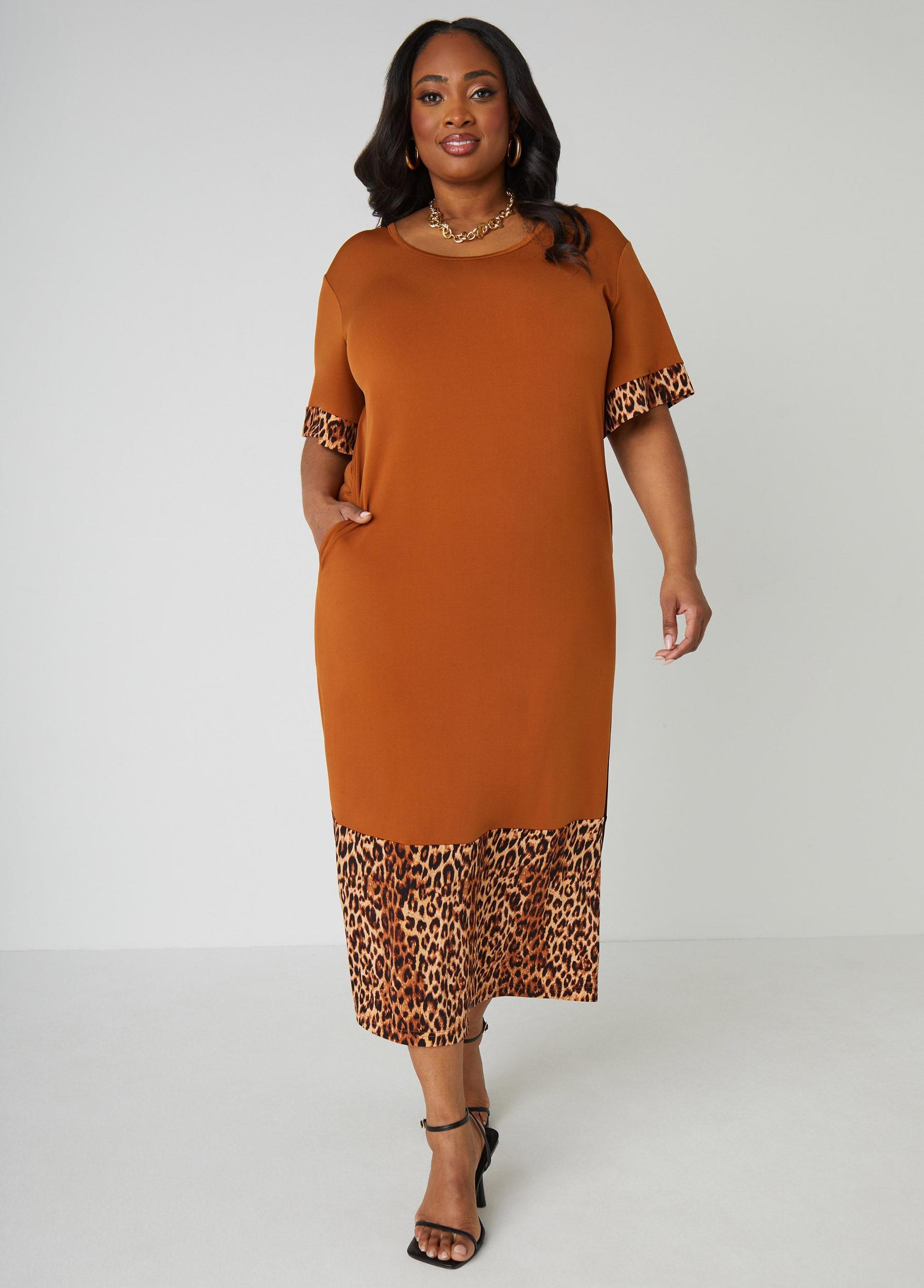 Leopard Paneled T Shirt Dress Product Image