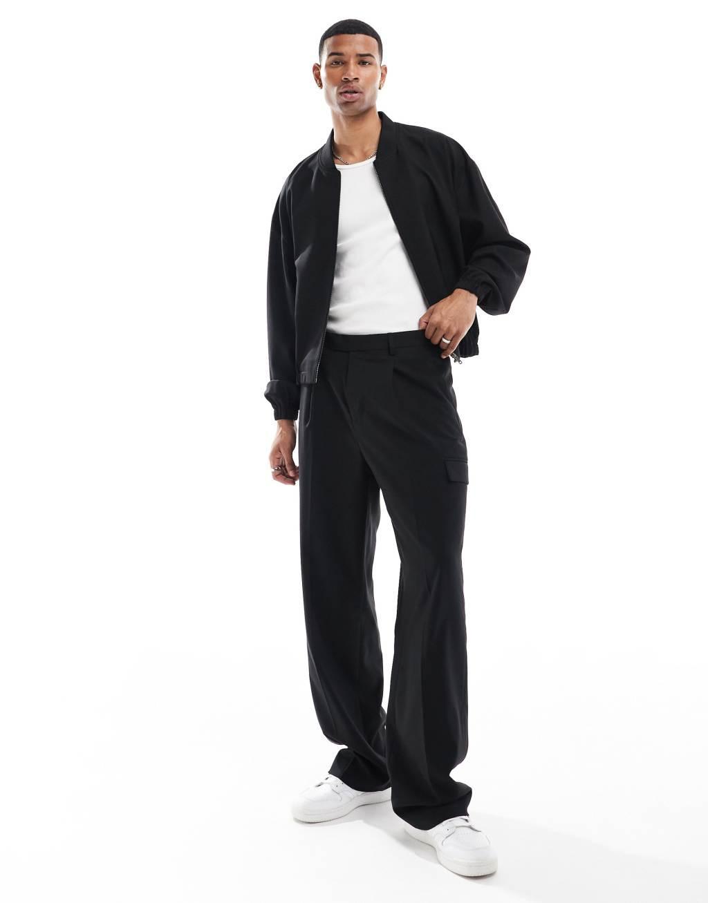 ASOS DESIGN sharp bomber jacket in black - part of a set Product Image