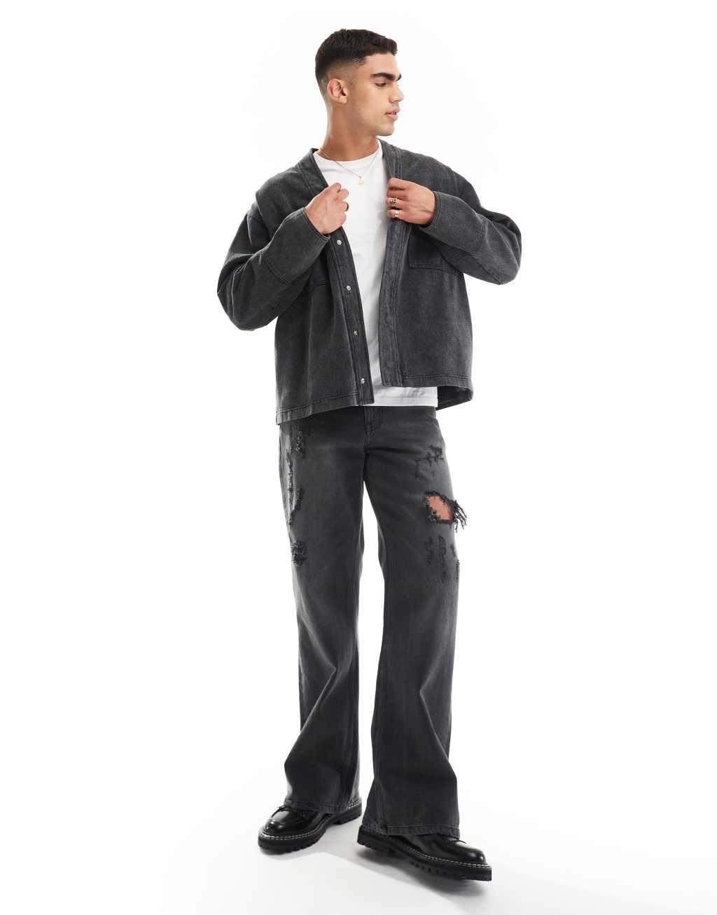 ASOS DESIGN oversized jacket in washed black Product Image