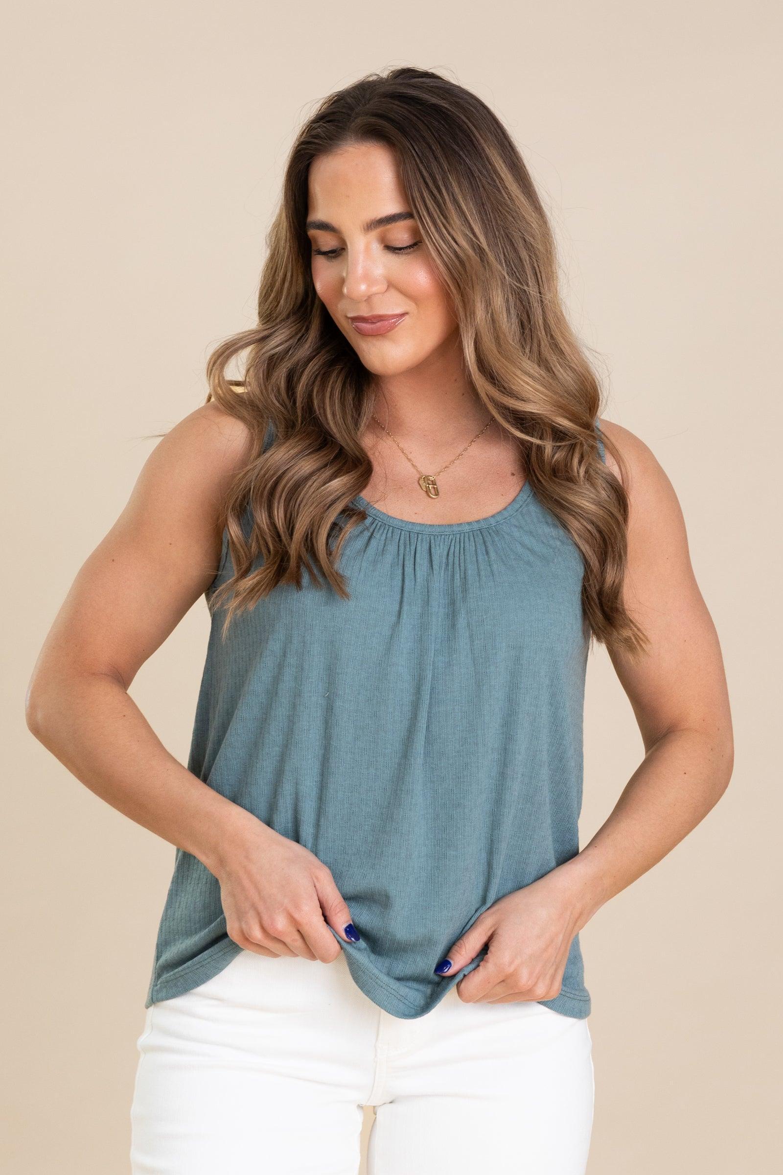 Gathered Round Neck pointelle Knit Tank Top Product Image