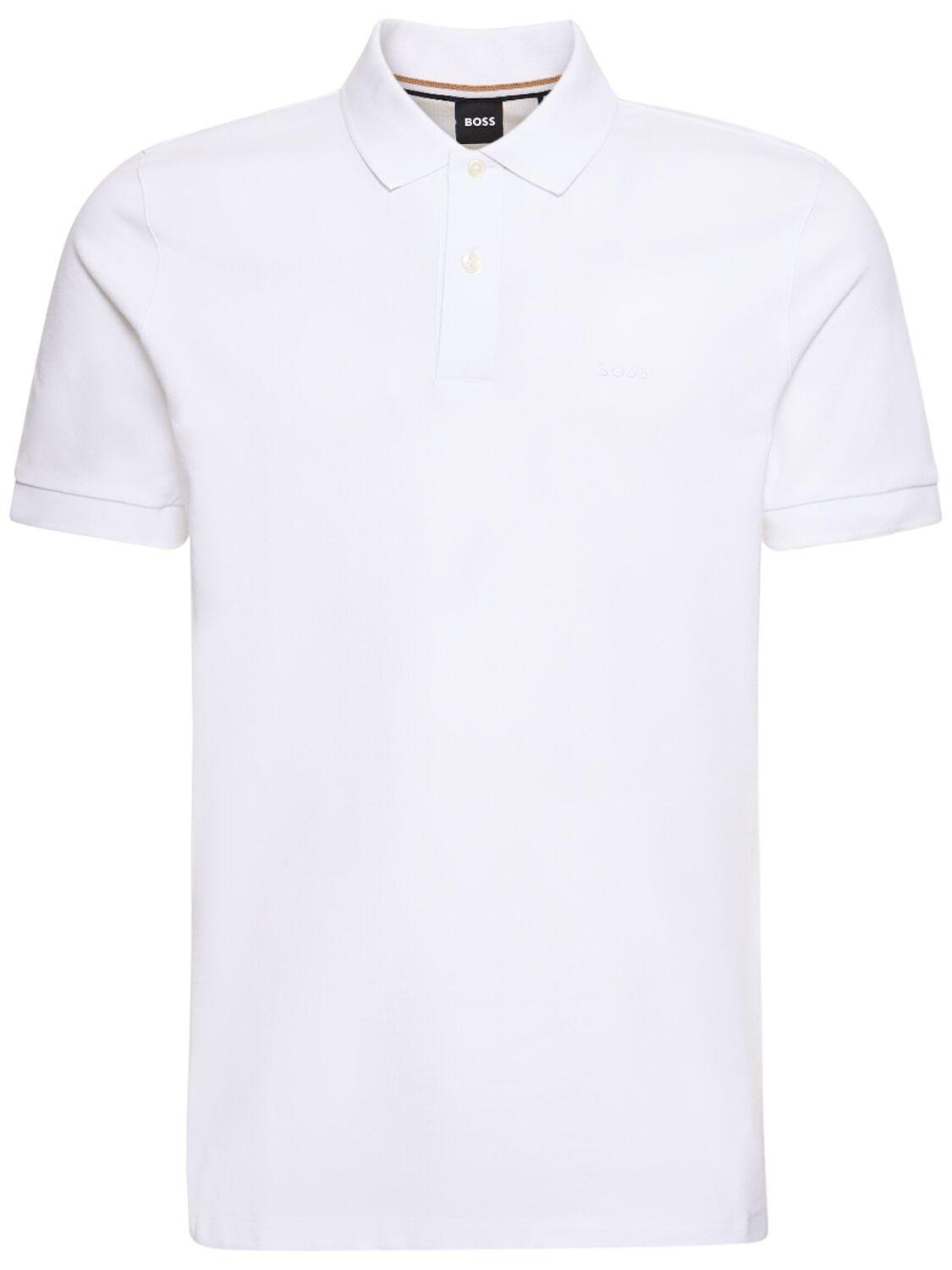HUGO BOSS Pallas Embroidered Logo Polo Shirt In White Product Image