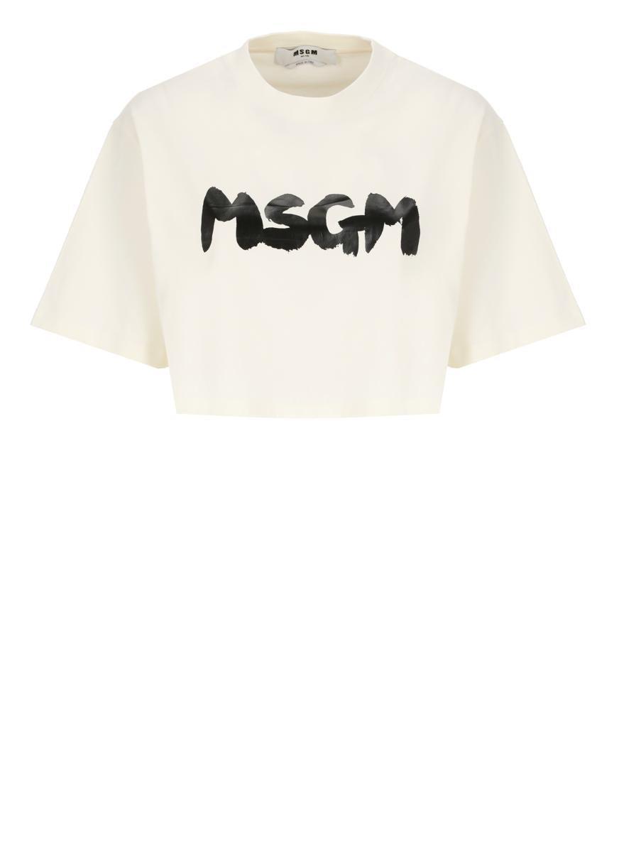 MSGM T-shirt With Logo In Beige Product Image