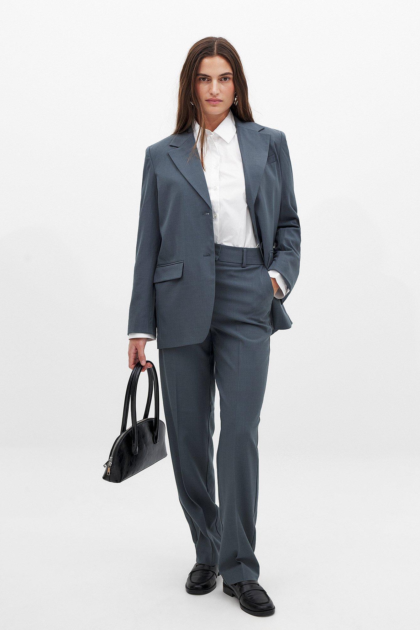 High Waist Straight Leg Melange Suit Pants Product Image