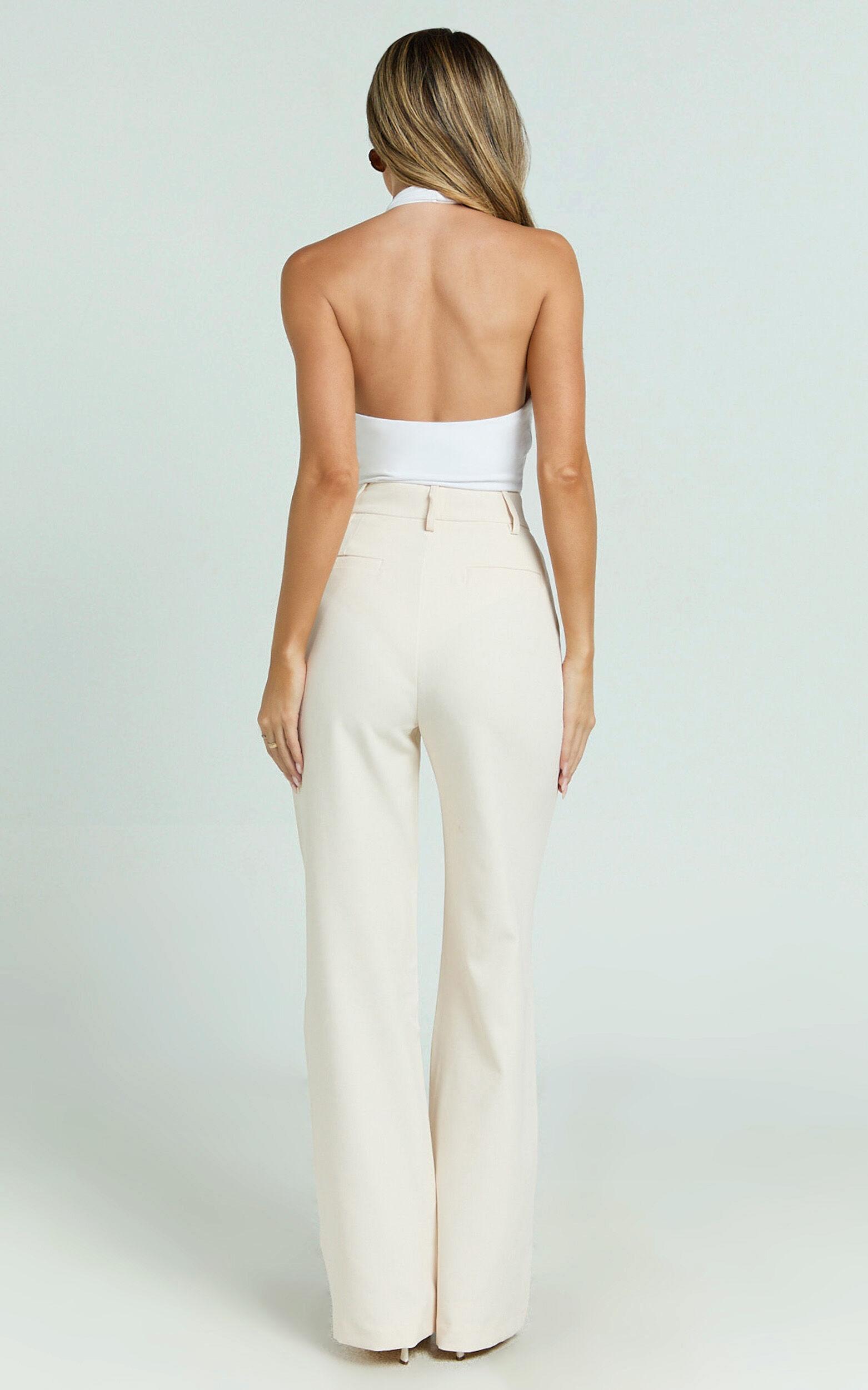 Melissa Pants - Pleat Front Wide Leg Tailored Pants in Cream Product Image