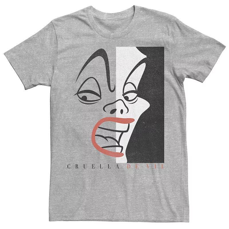 Disneys 101 Dalmations Mens Cruella Devil Head Shot Line Art Graphic Tee Athletic Grey Product Image