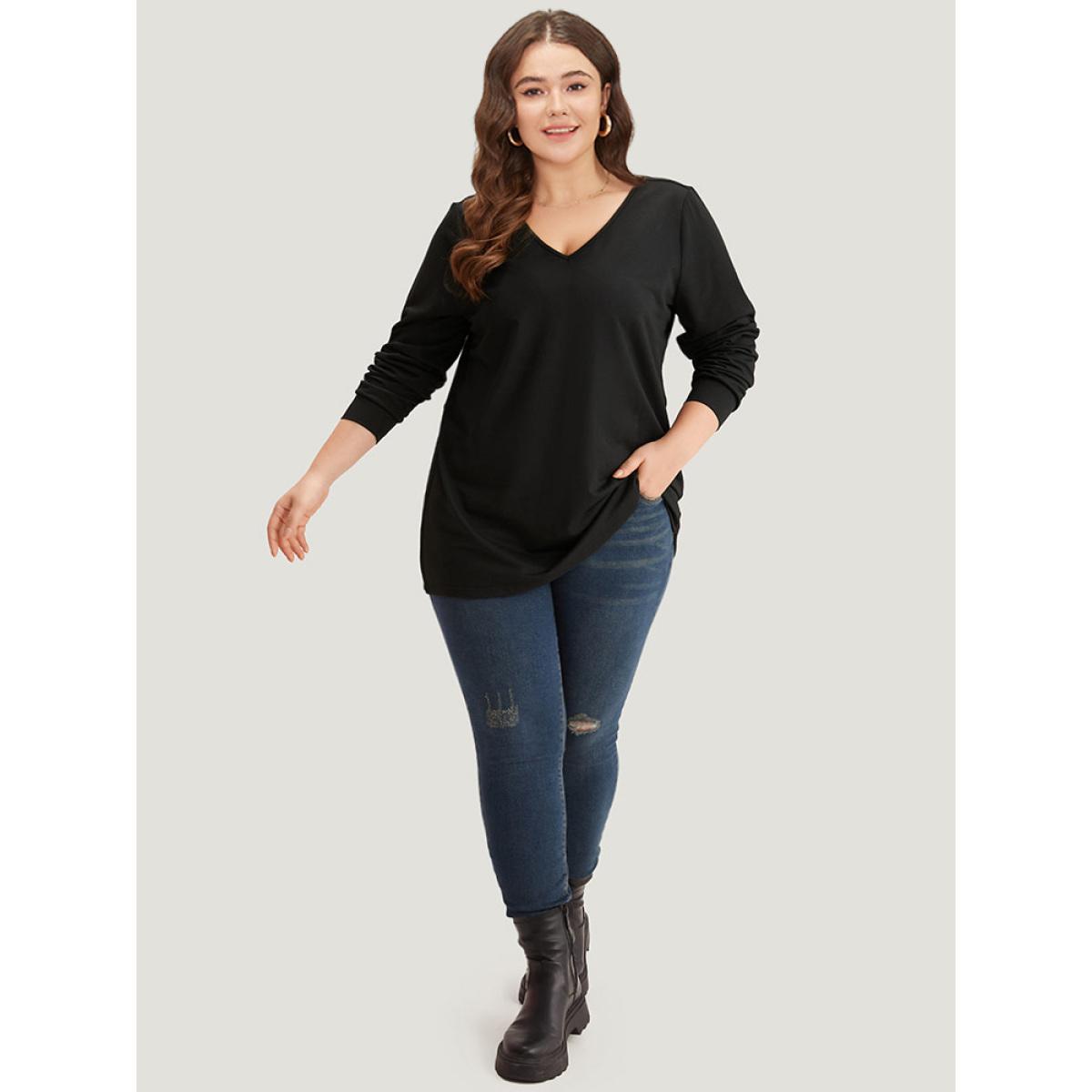 Plus Size Leopard Print V Neck Back Crisscross Sweatshirt Women Black Casual Patchwork V-neck Dailywear Sweatshirts BloomChic 22-24/3X Product Image
