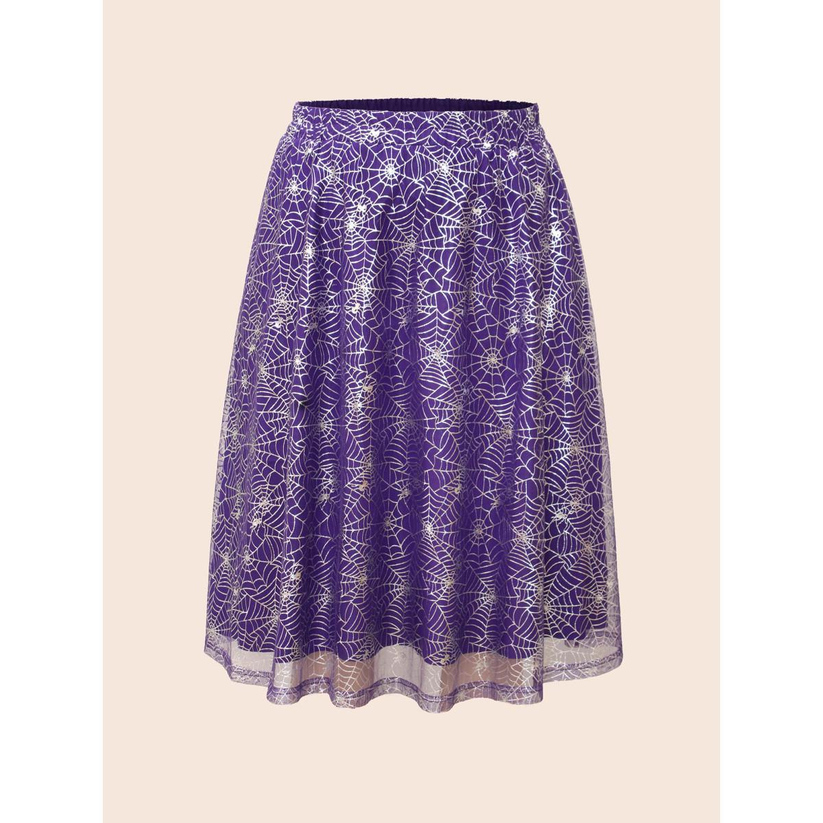 Plus Size Spiderweb Printed A-line Skirt Women BlueViolet Cocktail See through No stretch Side seam pocket Party Skirts BloomChic 28/5X Product Image