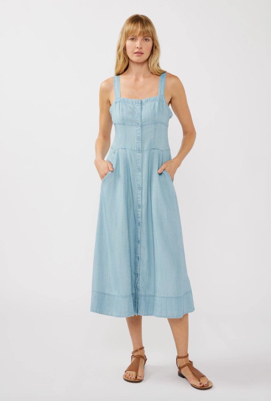 Square Neck Button Down Midi Dress Product Image