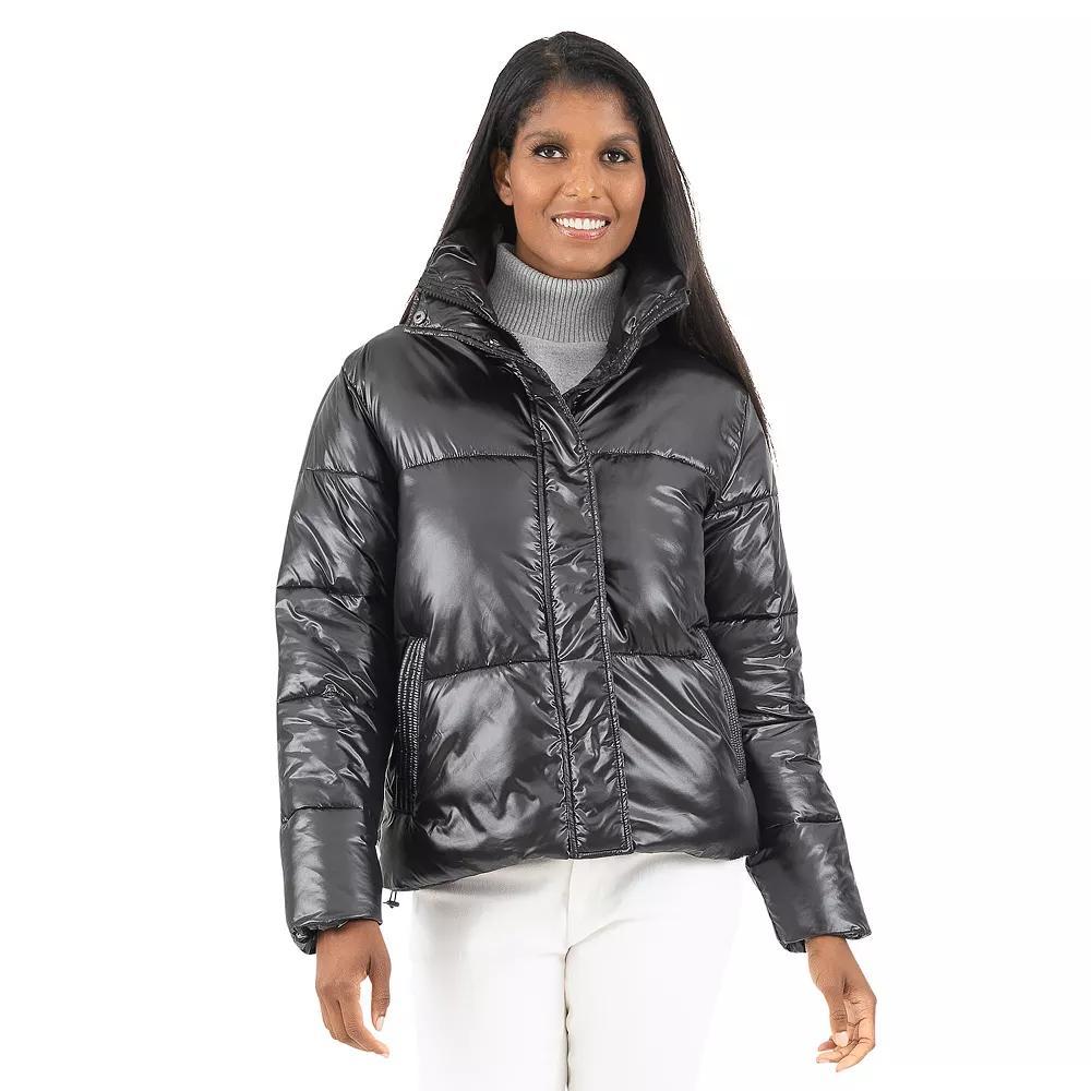 Women's Fleet Street Glossy Short Padded Jacket, Size: Large, Green Product Image