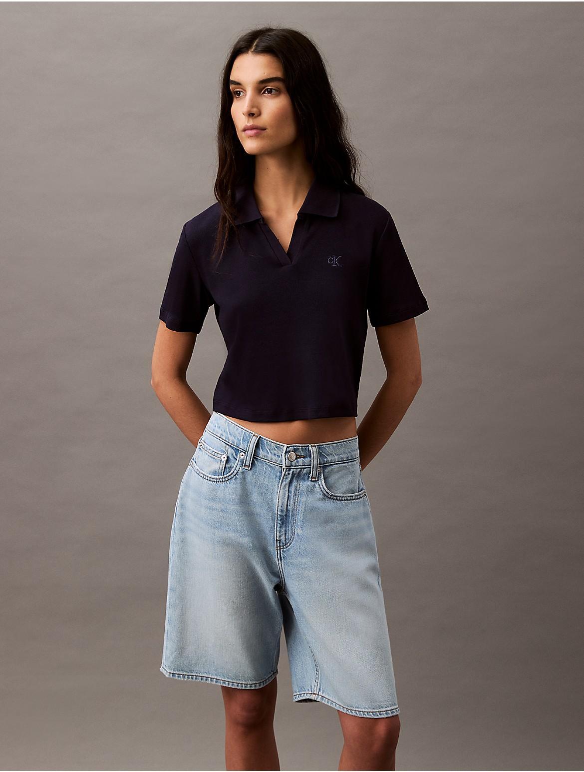 Calvin Klein Women's Cotton Contour Rib Polo Tee - White - L Product Image