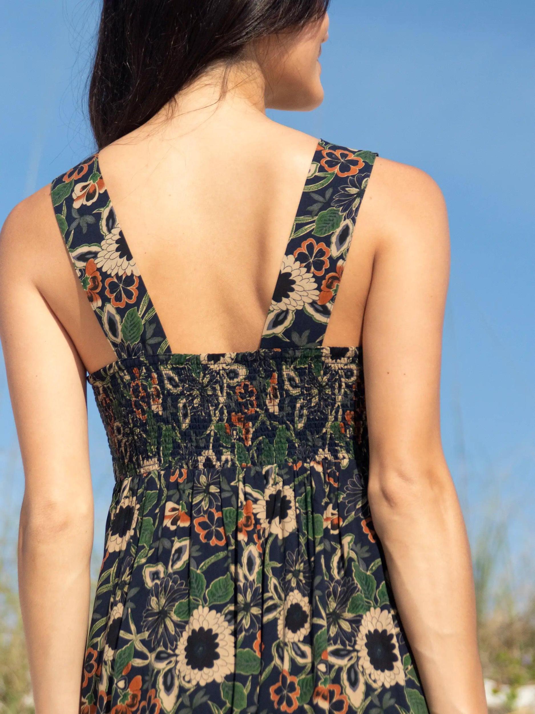 Tricia Mini Dress - Navy Tan Dahlias Product Image