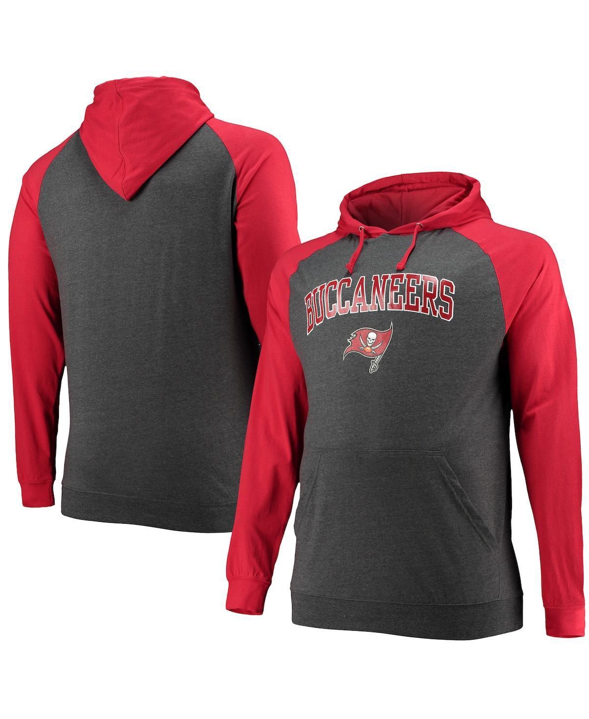 Men's Fanatics Branded Red/Heathered Charcoal Tampa Bay Buccaneers Big & Tall Lightweight Raglan Pullover Hoodie, Size: XLT Product Image
