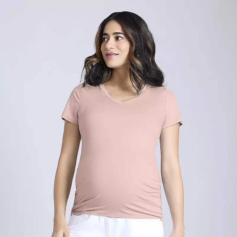 Maternity Motherhood® Side Ruched V-Neck Tee, Women's, Size: Medium-Mat, Parfait Pink Product Image