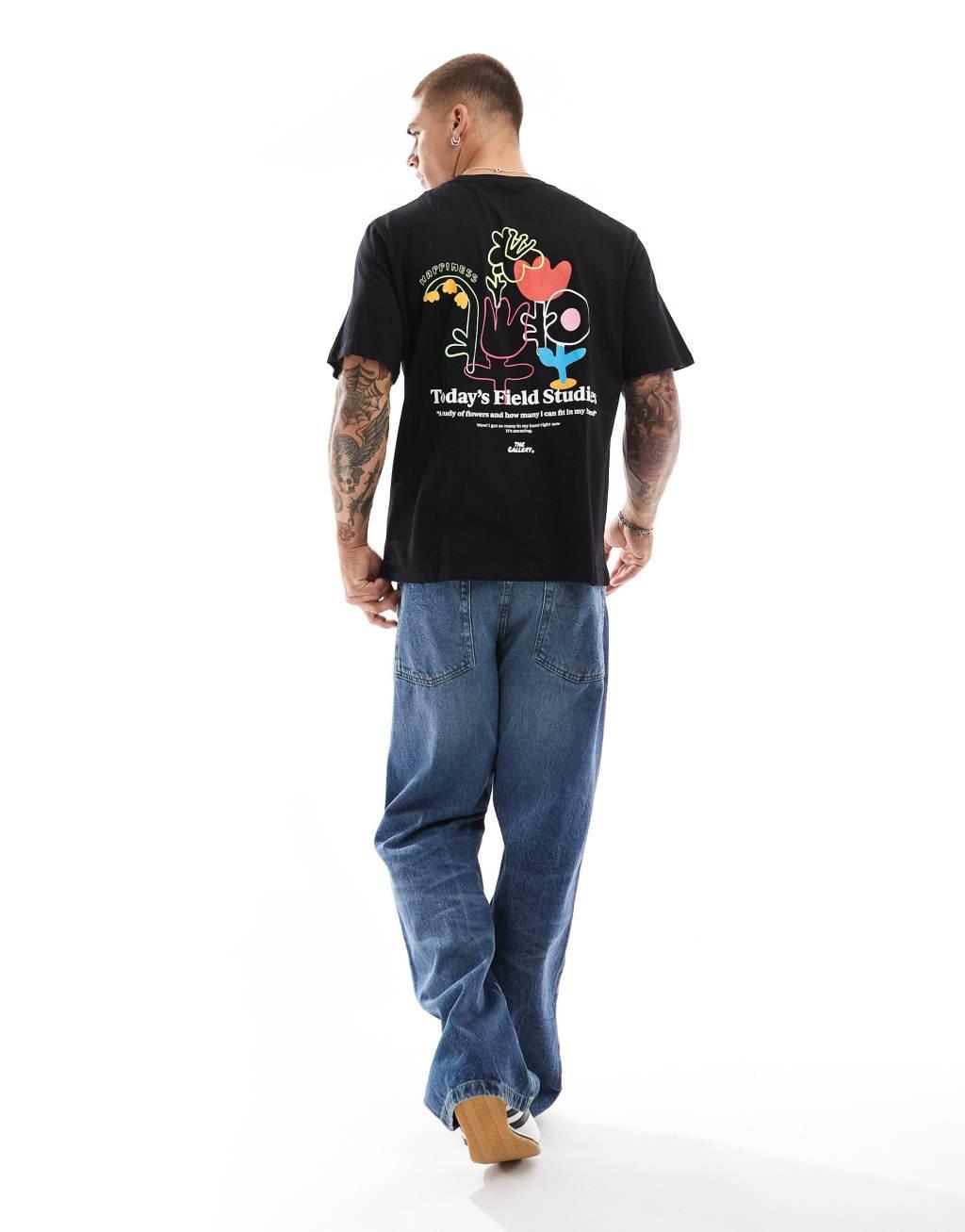 Jack & Jones oversized t-shirt with field studies back print in black Product Image