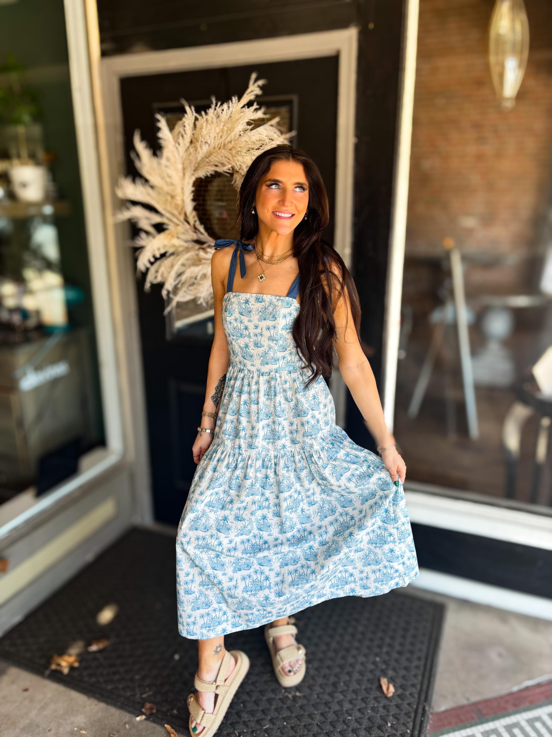 Alexa Dress in Blue Jungle Toile Product Image