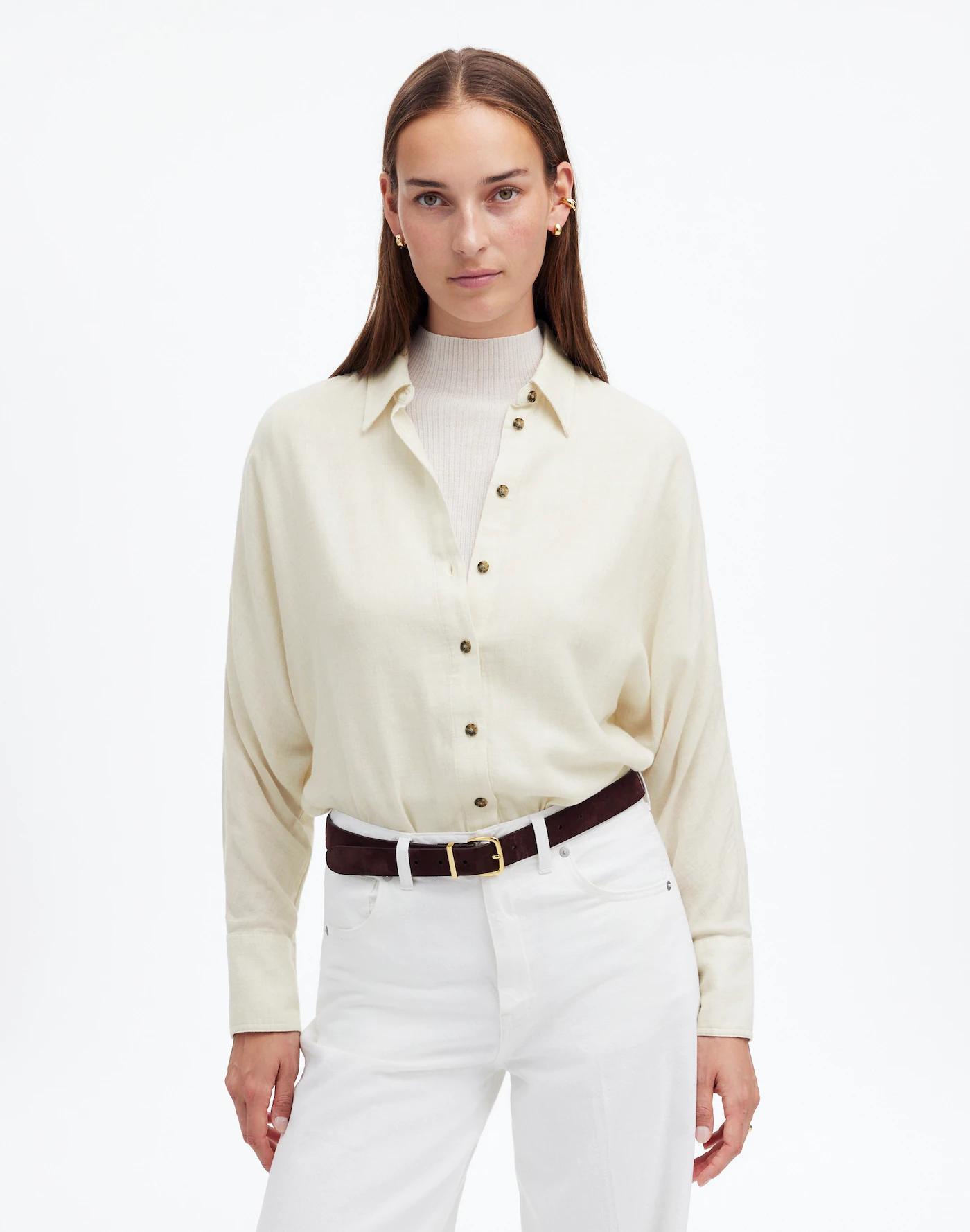 Heathered Flannel Dolman Button-Up Shirt Product Image