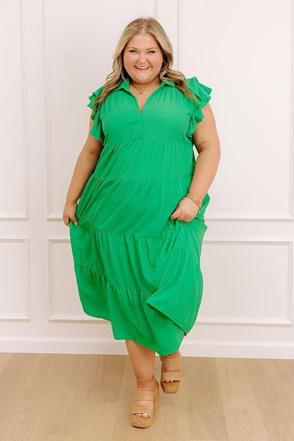Sunny Spritzer Tiered Midi Dress in Kelly Green Curves Product Image