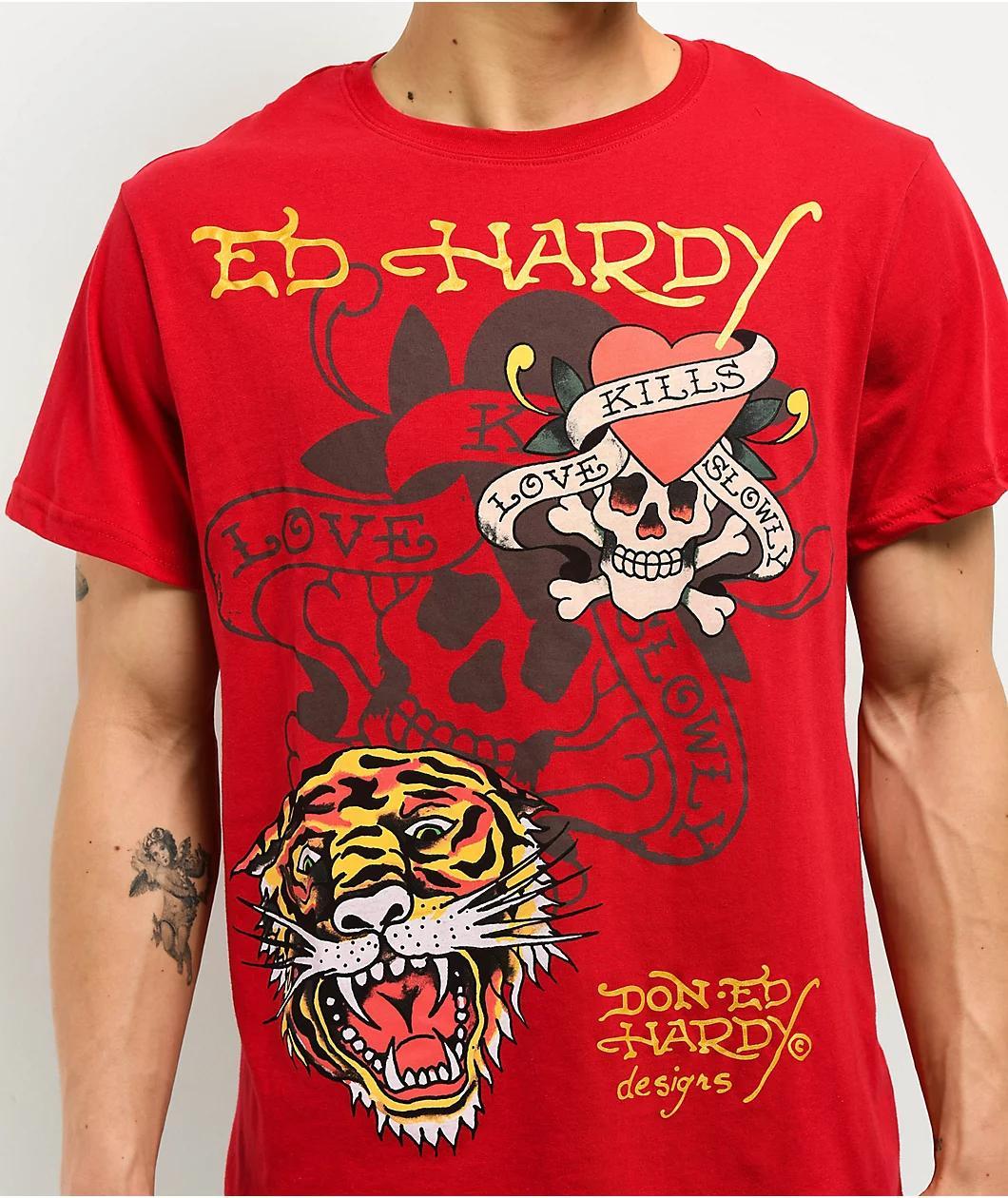 Ed Hardy Tiger Skull Red T-Shirt Product Image
