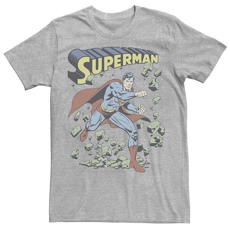 Mens DC Comics Superman With Rocks Vintage Poster Tee Athletic Grey Product Image